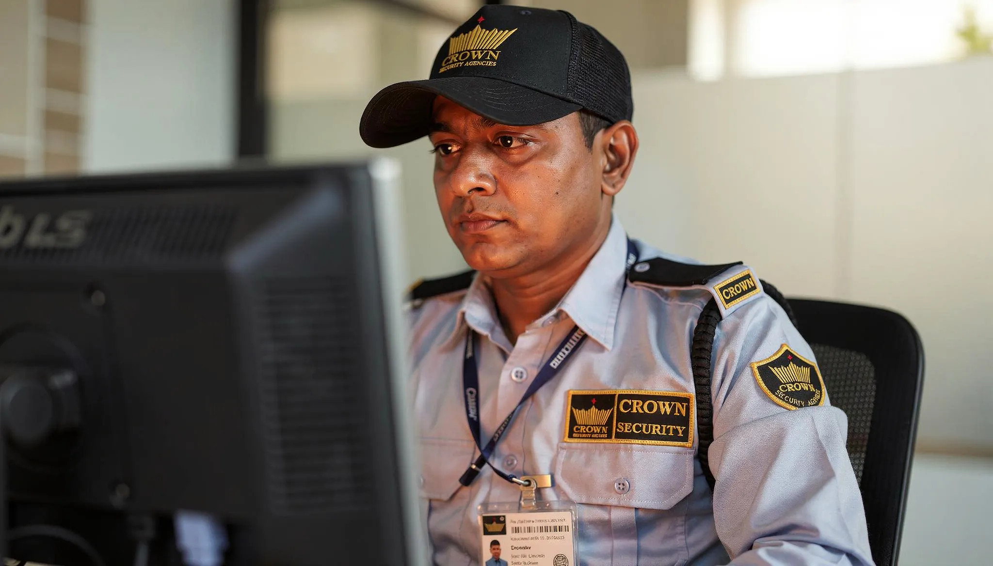 Security team monitoring control screens